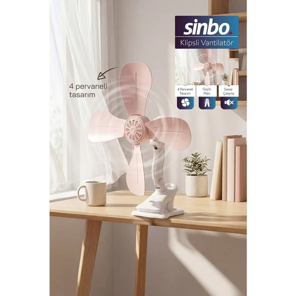 Sinbo SF-7706 Klipsli Vantilatör 10W Taşınabilir Mini Fan Sessiz Masa Tipi Fan ürün görseli 1