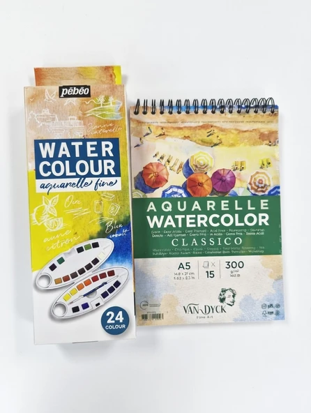 PEBEO WATERCOLOR 24LÜ SET 300102+VAN DYCK A5 VD420412 S.BOYA DEFTER HEDİYELİ ürün görseli 1