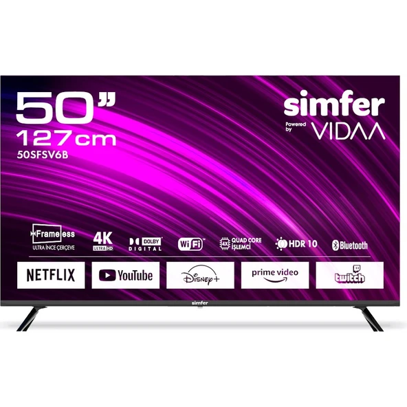 Simfer 50SFSV6B 50 inç 4K Ultra HD Smart LED TV Frameless Ekran ile HDR Desteği ürün görseli 1