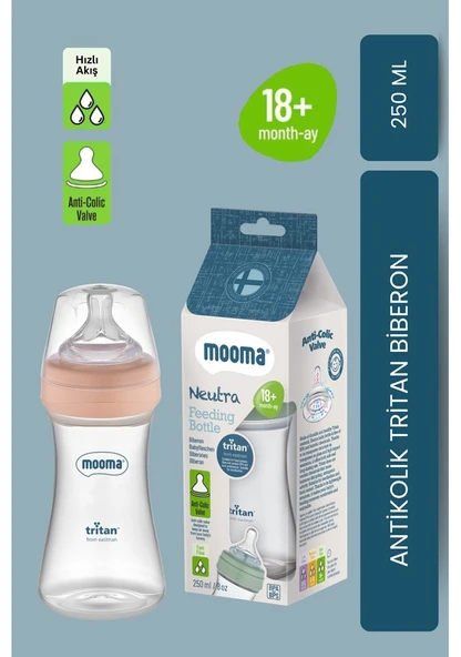 Mooma Neutra Tritan Biberon 250 ml 18+ Ay Turuncu (Hızlı Akış) ürün görseli 1