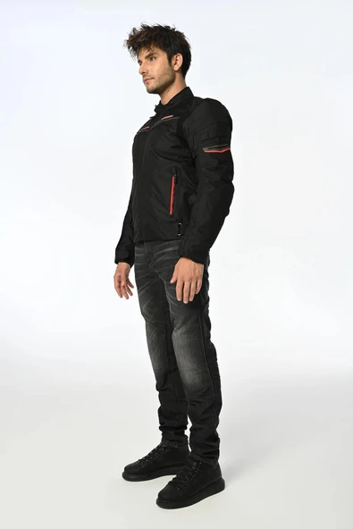 LS2 SHADOW MAN JACKET SİYAH KIRMIZI MONT - Resim 4