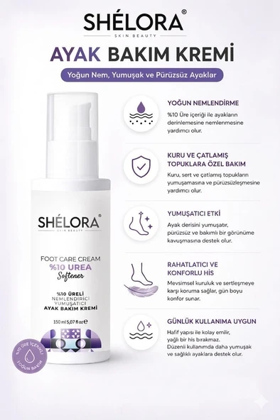 Shelora Skin Beauty Nemlendirici ve Yumuşatıcı Ayak Bakım Kremi % 10 Üreli ürün görseli 1