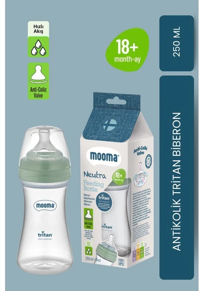 Mooma Neutra Tritan Biberon 250 ml 18+ Ay Çam Yeşili (Hızlı Akış) ürün görseli 1