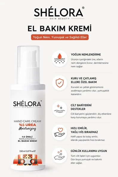 Shelora Skin Beauty Nemlendirici El Bakım Kremi %5 Üreli ürün görseli 1