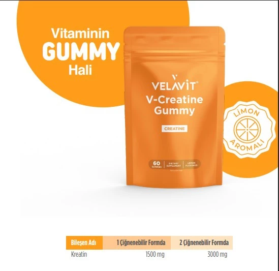 Velavit V-Creatine Gummy - Kreatin İçeren Takviye Edici Gıda 60 gummy ürün görseli 1
