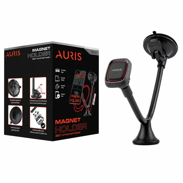 AURIS ARS-H7 360 Cam Vantuzlu Manyetik Araç İçi Telefon Tutucu ürün görseli 1