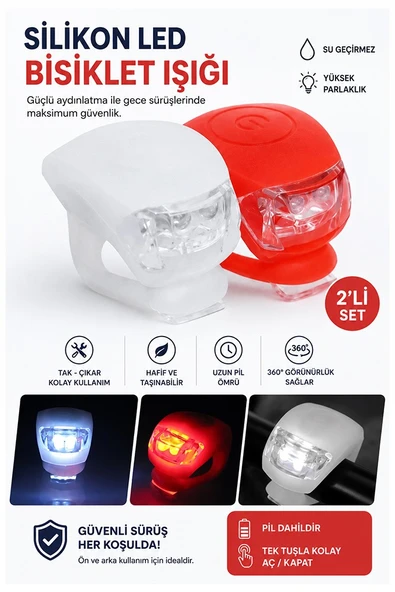 Bisiklet Işığı Led Kırmızı Beyaz 2 li 1 Paket Bisiklet Motorsikler Silikon Lamba Ledli Flaşör Çakar Lamba Ön Arka Işık ürün görseli 1