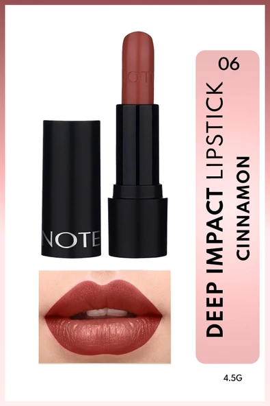 NOTE Deep Impact Lipstick Kremsi Dokulu Yarı Parlak Ruj 06 Cinnamon - Kahverengi ürün görseli 1