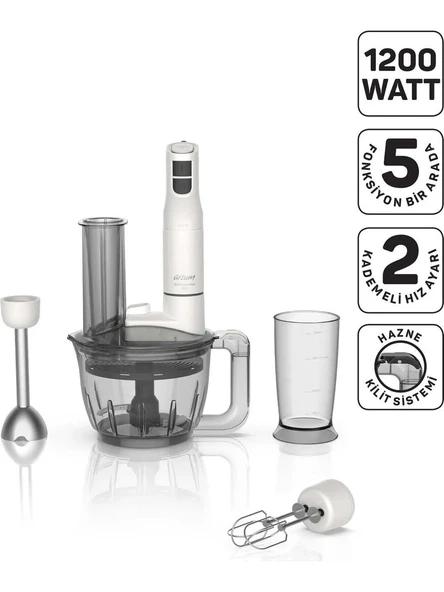Arzum AR1187 Soprano Max Neo Multi Blender Seti 5 Fonksiyonlu 1200W, Beyaz ürün görseli 1