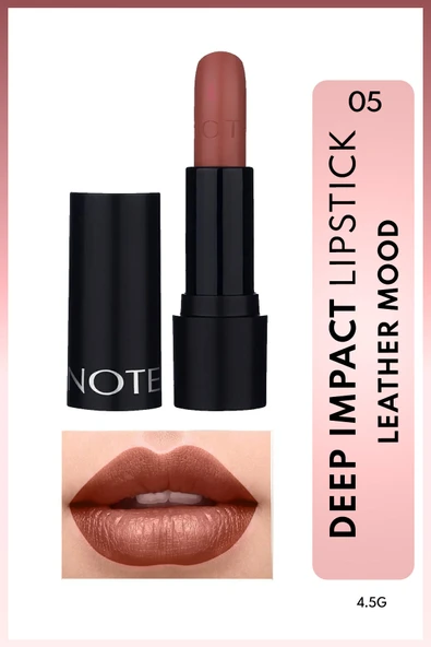NOTE Deep Impact Lipstick Kremsi Dokulu Yarı Parlak Ruj 05 Leather Mood - Kahverengi ürün görseli 1