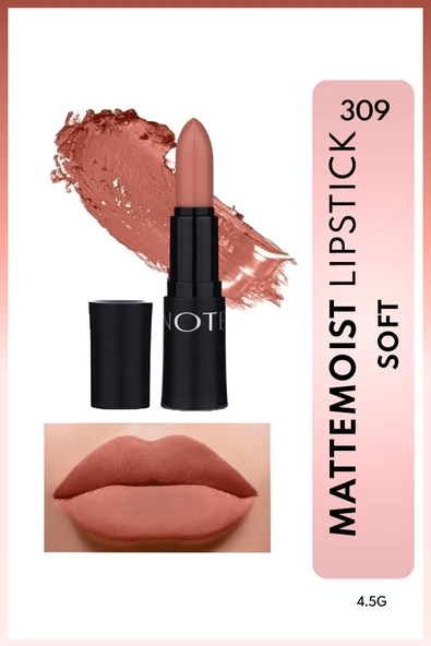 NOTE Mattemoist Lipstick Mat Bitişli Ruj 309 Note Soft - Nude ürün görseli 1