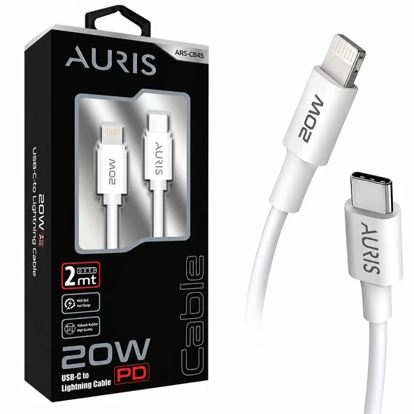 AURIS ARS-CB45 USB-C to Lightning Kablo 20W PD (2 Metre) ürün görseli 1