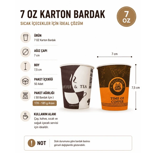 7 oz Karton Bardak 50 Adet - Kullan At Çay Ve Kahve Bardağı ürün görseli 1