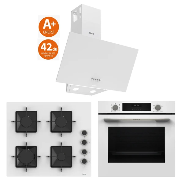 Bosch & Ferre New White City 3 lü Ankastre Set - Ultra Sessiz Davlumbaz - 42 dB ( HUA717BV0T - SS206 - D087-SA ) Buhar Destekli ürün görseli 1