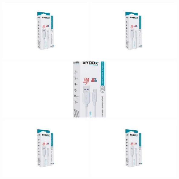 5 Adet - Syrox C107 18W Micro USB Hızlı Şarj & Data Kablosu ürün görseli 1