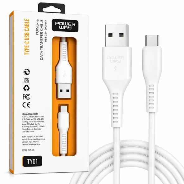 POWERWAY TY01 Type-C USB Kablo ürün görseli 1