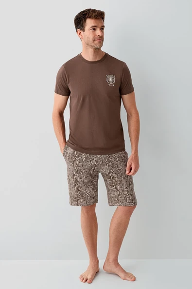 Arnetta Premium Erkek Tiger %100 Pamuklu Rahat Kısa Kollu Şortlu Baba-Oğul Pijama Takım ürün görseli 1