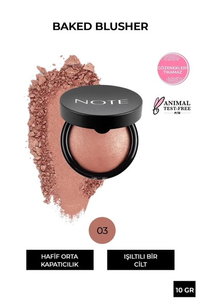 NOTE Baked Blusher Işıltılı Fırınlanmış Toz Allık - 03 Oriental Pink ürün görseli 1