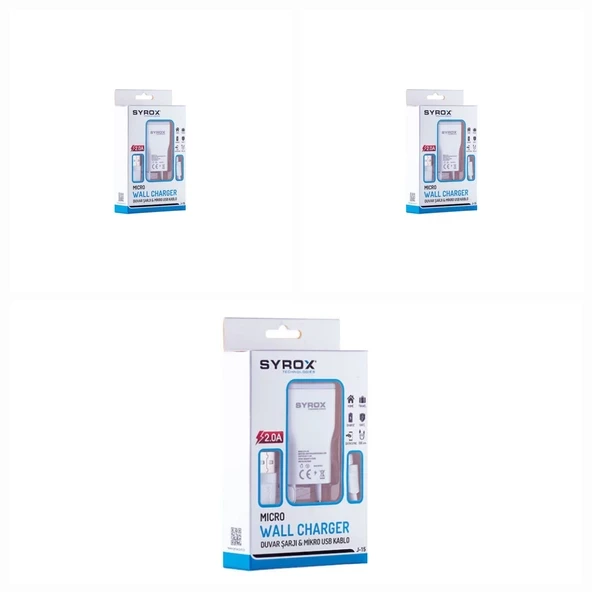 3 Adet - Syrox J15 Micro Usb Şarj Aleti 2.0 Amper ürün görseli 1