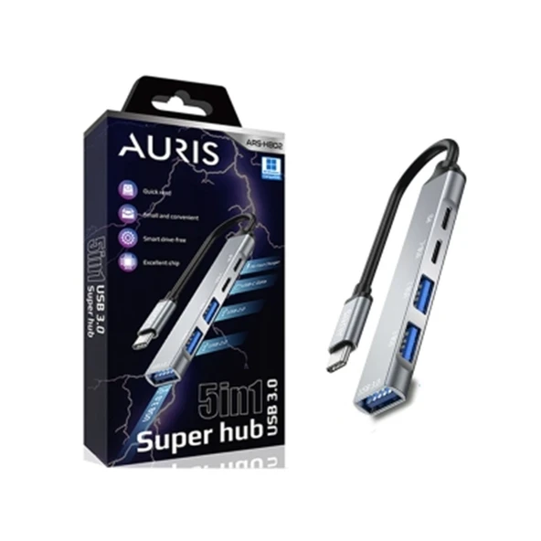 Auris 5-in-1 USB-C Super Hub USB 3.0 - Hızlı ve Çok Yönlü Çözüm ürün görseli 1