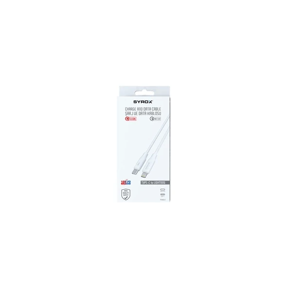Syrox PD18LK Type-c to Lightning 1m / 18W PD 3.0A Şarj ve Data Kablosu ürün görseli 1