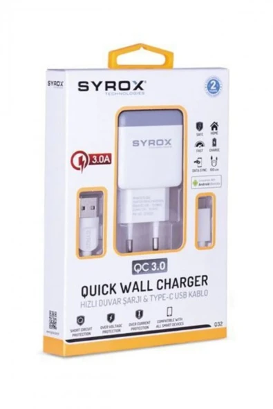 Syrox Q32 Type-c Girişli 3.0 Amper Hızlı Şarj Aleti ürün görseli 1