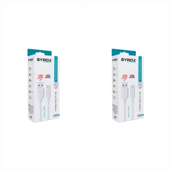 2 Adet - Syrox C107 18W Micro USB Hızlı Şarj & Data Kablosu ürün görseli 1