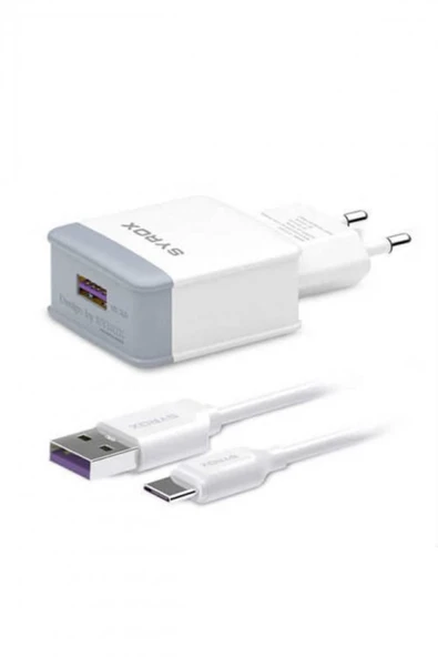 Syrox Q32 Type-C Girişli Hızlı Şarj Cihazı Seti Adaptör+Kablo Q32 3.0A Beyaz ürün görseli 1