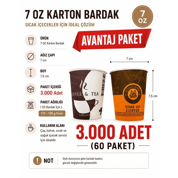 7 oz 3.000 Adet AVANTAJ PAKET Karton Bardak - Kullan At Çay Ve Kahve Bardağı ürün görseli 1