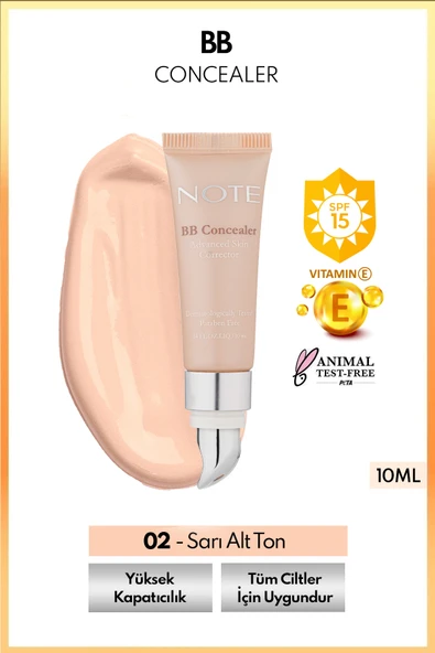 NOTE Bb Concealer Spf 15 Yoğun Kapatıcı Metal Başlıklı Göz Altı Kapatıcısı - 02 Orta Açık ürün görseli 1