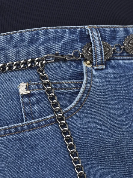 ONLY Bayan Metal Kemerli Kısa Kot Şort 15375433 - Resim 6