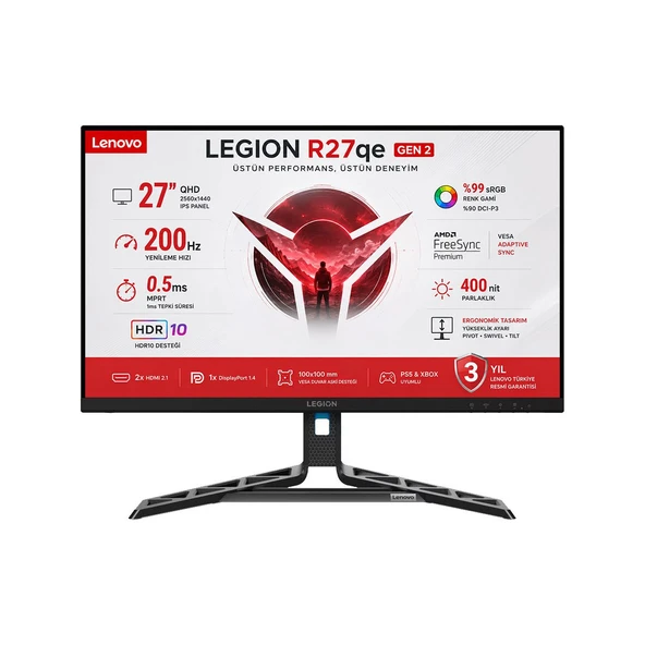 Lenovo Legion R27qe Gen 2 27" 0.5ms MPRT 200Hz (2xHDMI-Display) IPS 2K QHD Pivot Gaming Monitör 68C7GAC3TK ürün görseli 1