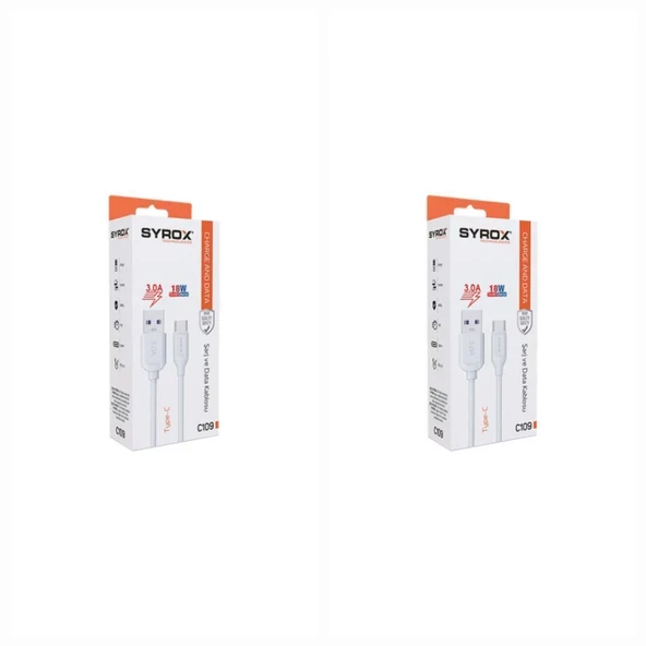 2 Adet - Syrox C109 Type-C Quick Şarj Kablosu, Data Kablosu 3.0A 18W ürün görseli 1