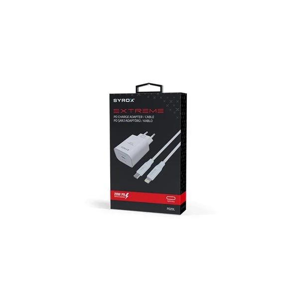 Syrox PD20L Şarj Aleti 3.0A PD20W Type-C To Lightning Kablo Set PD20L 20W Pd Lightning Şarj Adaptörü ürün görseli 1
