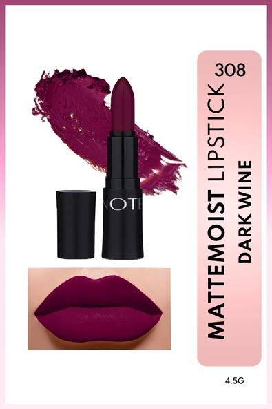 NOTE Mattemoist Lipstick Mat Bitişli Ruj 308 Brand - Koyu Mor ürün görseli 1