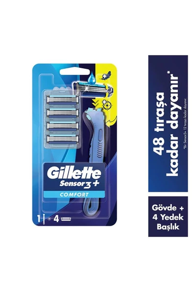 Gillette Sensor3+ Comfort 4'lü Yedek Bıçağı Başlıklı Tıraş Makinesi ürün görseli 1