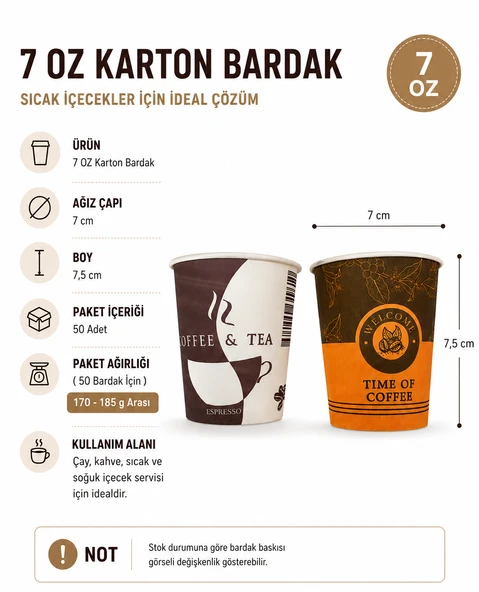 7 oz Karton Bardak 50 Adet - Kullan At Çay Ve Kahve Bardağı ürün görseli 1