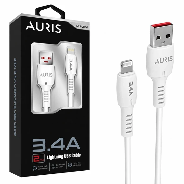 AURIS ARS-CB04 Lightning USB Kablo 3.4A / 20W (2 Metre) ürün görseli 1