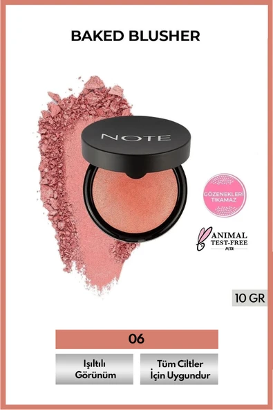 NOTE Baked Blusher Işıltılı Fırınlanmış Toz Allık - 06 Hot Rose ürün görseli 1