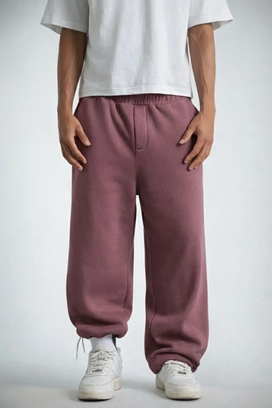 Erkek Baggy Alt Eşofman - Gül Kurusu - Resim 5