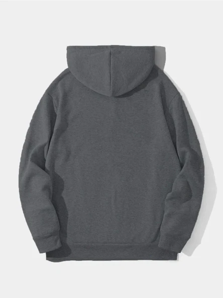 Erkek Düz Kapüşonlu Sweat - Füme ürün görseli 1