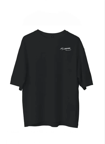 Unisex Bisiklet Yaka Baskılı Oversize T-shirt - Siyah ürün görseli 1