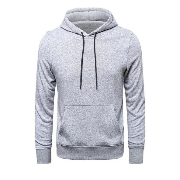 Erkek Uzun Kol Kapşonlu Basic Sweatshirt Hoodie - Gri - Resim 2
