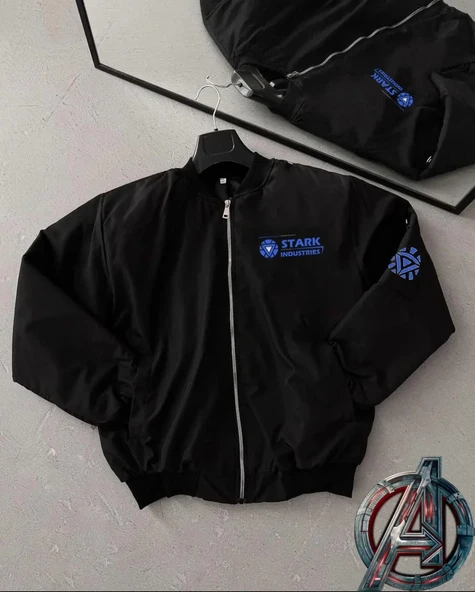Stark Industries Siyah Bomber Mont – Fermuarlı, Cepli, Uzun Kollu, Kapitone Astarlı, Bahar Ve Kış Mevsimi Rahat Unisex Ceket - Siyah ürün görseli 1