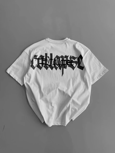 20/1 Penye Compack Baskılı Oversize Bisiklet Yaka Kısa Kol Yazlık T-shirt - Beyaz ürün görseli 1
