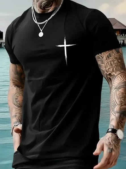 20/1 Penye Compack Baskılı Oversize Bisiklet Yaka Kısa Kol T-shirt - Siyah ürün görseli 1