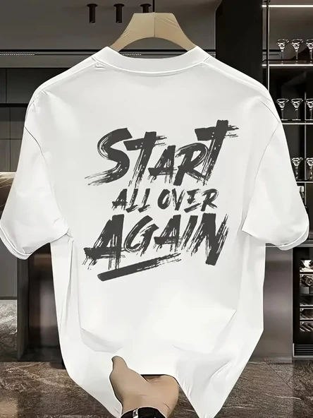 20/1 Penye Compack Start All Over Baskılı Oversize Bisiklet Yaka Kısa Kol Yazlık T-shirt - Beyaz ürün görseli 1