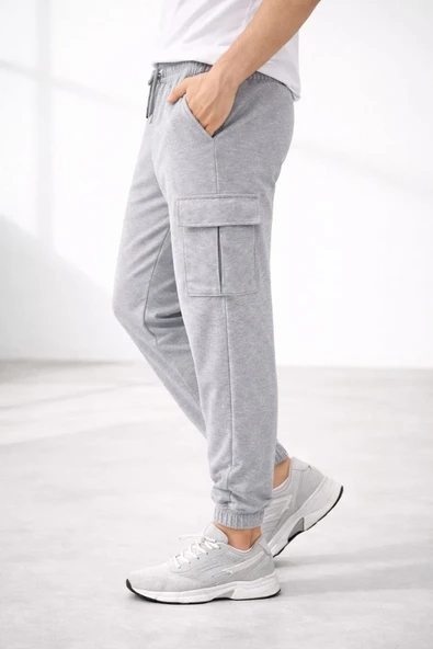 Erkek Jogger Eşofman Altı Regular Fit , Kargo Cepli, Lastikli Paça, Günlük Spor Pantolon - Gri ürün görseli 1