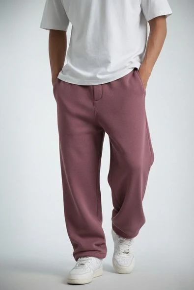 Erkek Baggy Alt Eşofman - Gül Kurusu - Resim 4