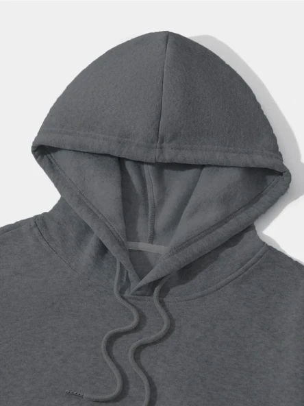 Erkek Düz Kapüşonlu Sweat - Füme - Resim 3
